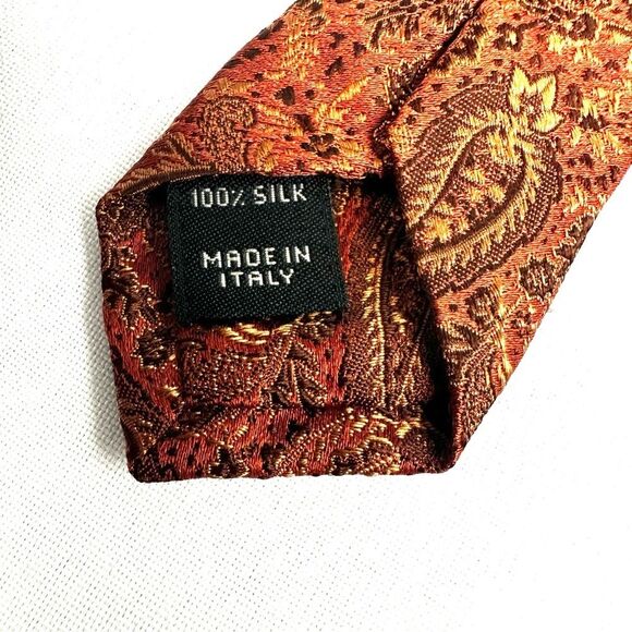 Jos.A.Bank Signature Collection Orange Paisley Print Men's Silk Tie / Necktie - Picture 7 of 9